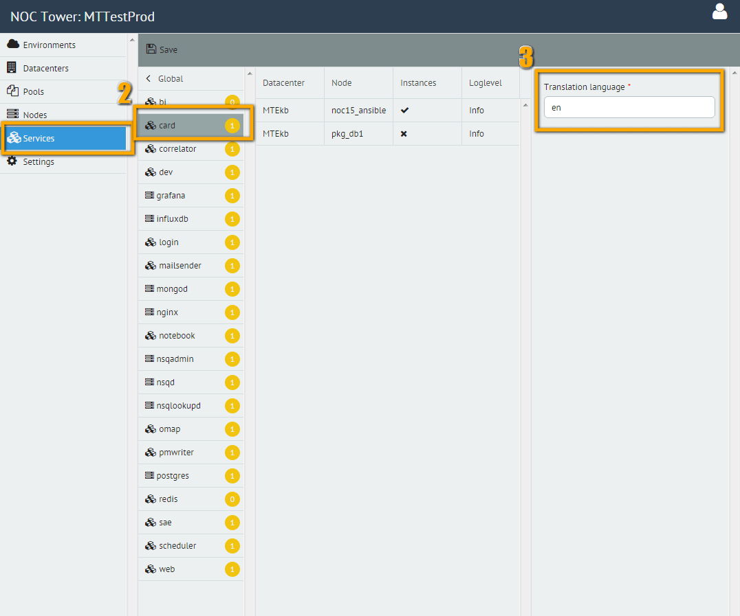 Language settings for Card service